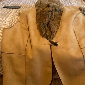 Fur lined imitation Swede leather vest